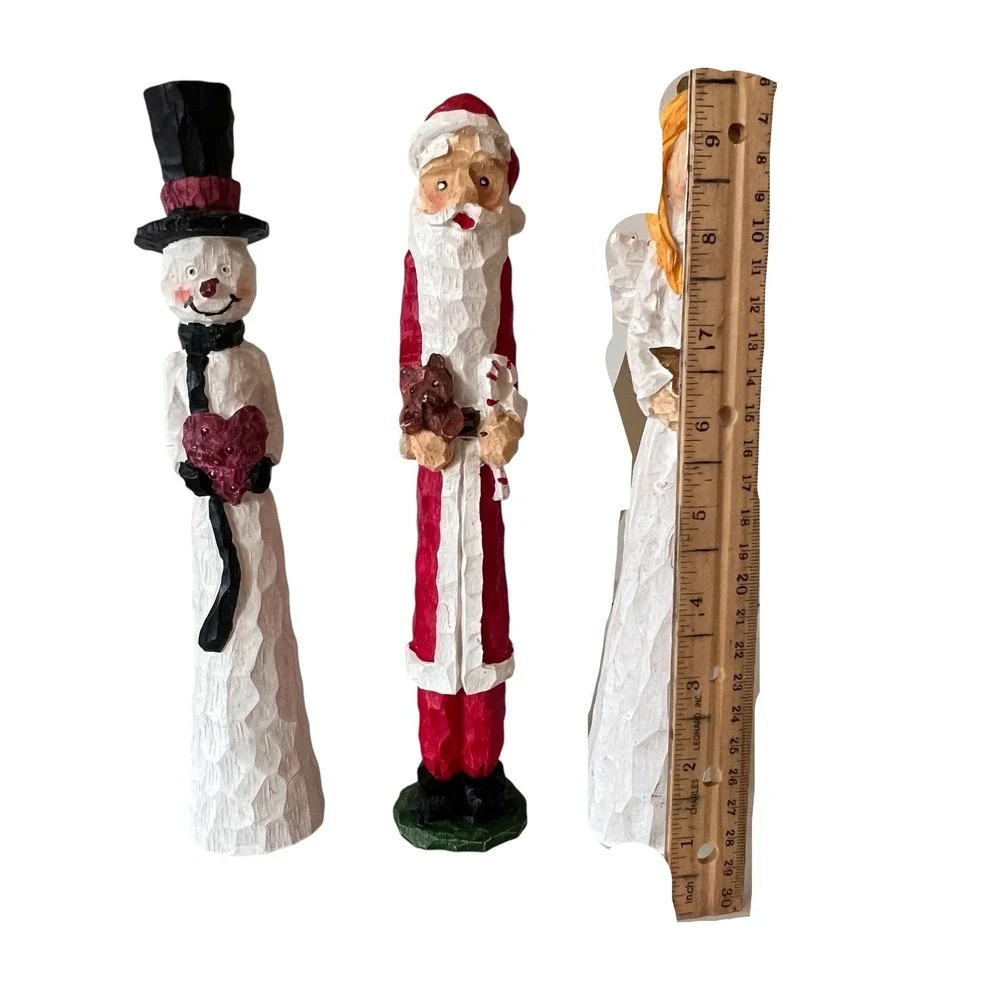Vintage World Bazaars Christmas Figurines Resin Santa Snowman Angel Set 3‎
